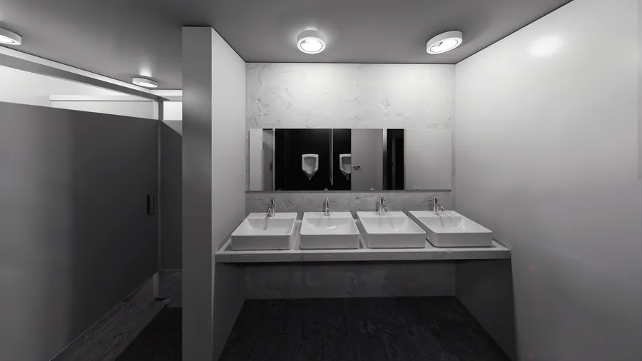 Render de baño con doble lavabo — render de anteproyecto arquitectónico de Prisma Habita, Puebla
